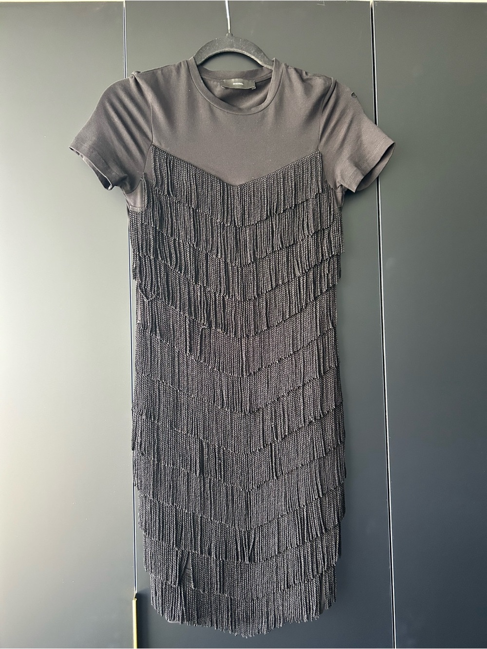 Diesel Black Short-Sleeve Fringe Dress